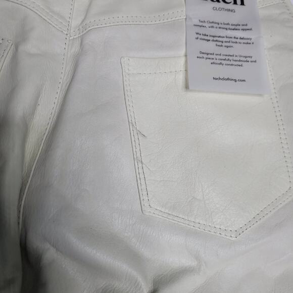 Tach Clothing Ivory Genuine Leather Pants Dilma Straight Leg High Rise Ankle 28 - Picture 10 of 16